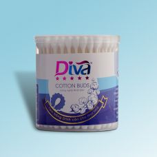 Tăm bông vệ sinh tai thương hiệu Diva hộp tròn đầu lớn 110 que giấy-DVG110 (Lốc 6 hộp)