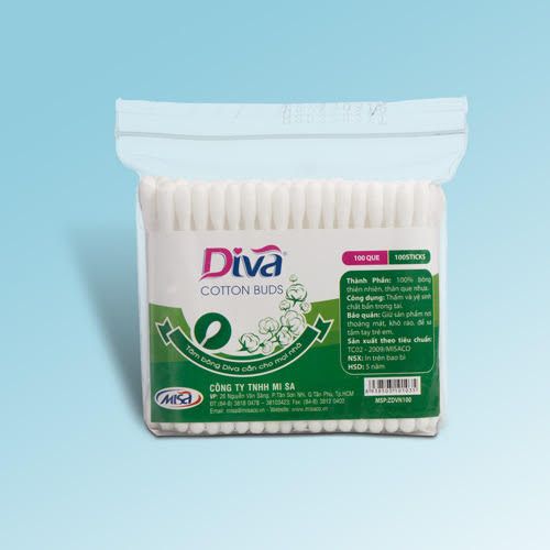 Tăm bông vệ sinh tai dành cho người lớn thương hiệu Diva gói 100 que nhựa-ZDVN100 (Lốc 12 gói)