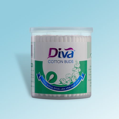 Tăm bông vệ sinh tai thương hiệu Diva hộp tròn 200 que nhựa-DVN200 (Lốc 12 hộp)